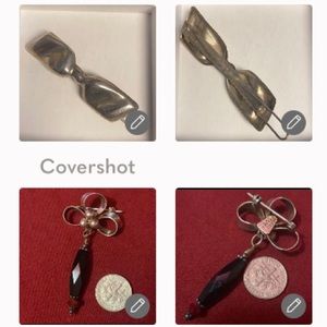 RETRO Silver Mexico Hair Barrette 3 1/2”L & bow bead brooch